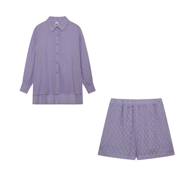 Women's Textured Summer Shorts Set Button Front Shirt