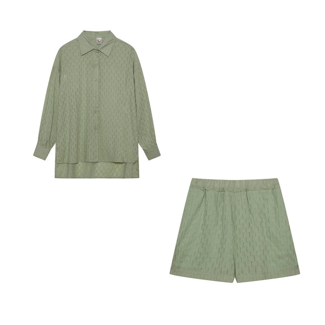Women's Textured Summer Shorts Set Button Front Shirt