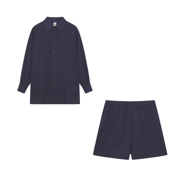 Women's Textured Summer Shorts Set Button Front Shirt