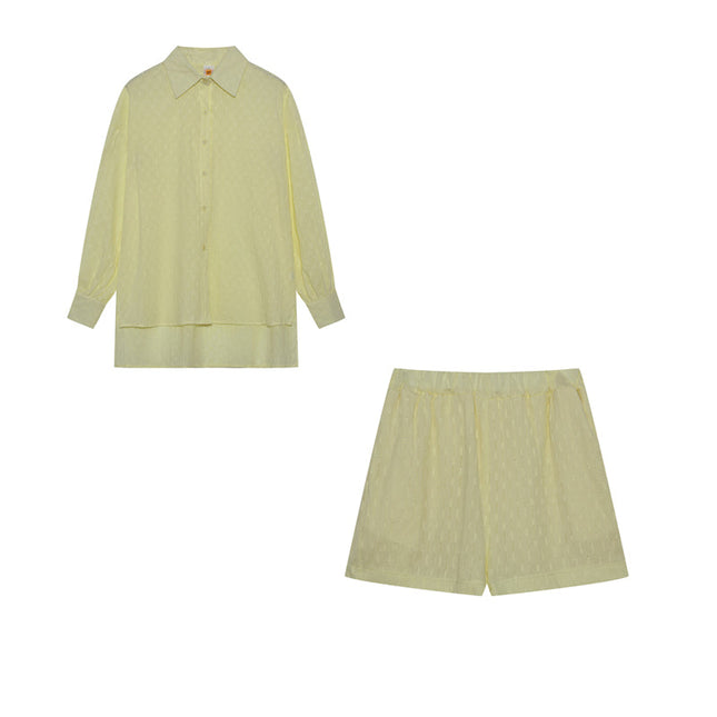 Women's Textured Summer Shorts Set Button Front Shirt