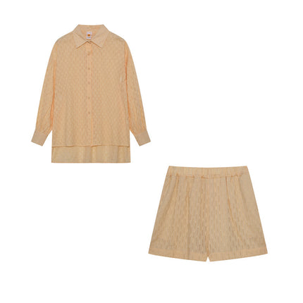 Women's Textured Summer Shorts Set Button Front Shirt