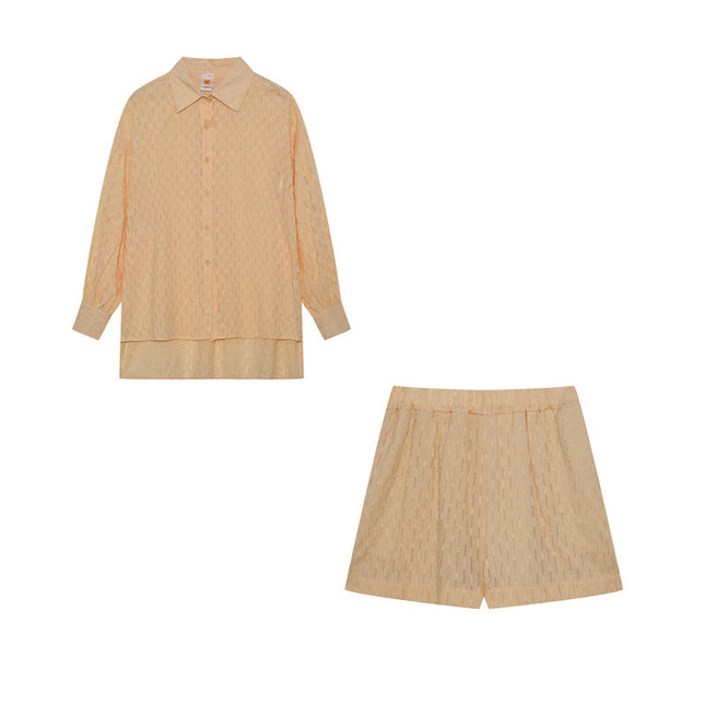 Women's Textured Summer Shorts Set Button Front Shirt