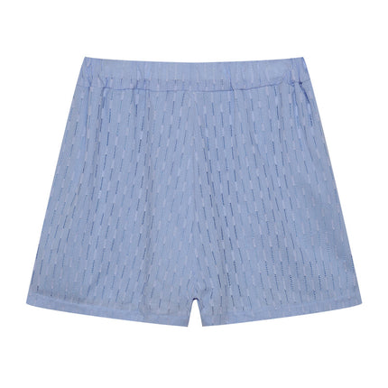 Women's Textured Summer Shorts Set Button Front Shirt
