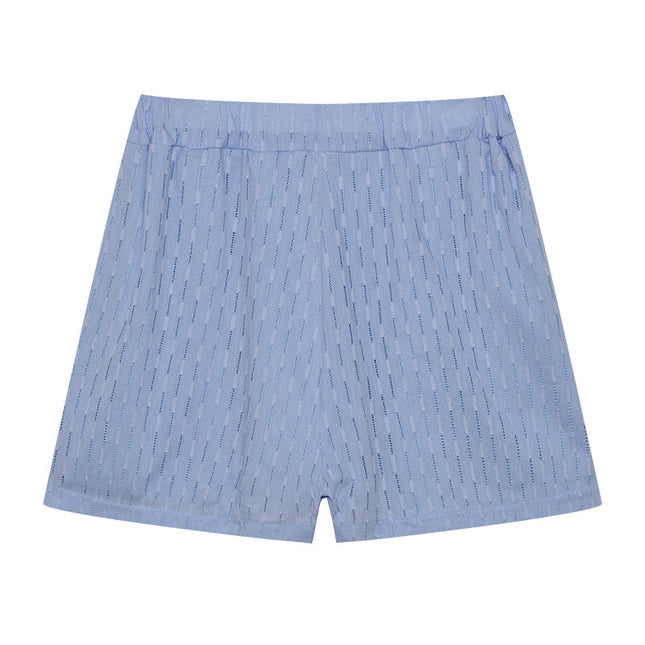 Women's Textured Summer Shorts Set Button Front Shirt
