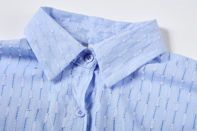 Women's Textured Summer Shorts Set Button Front Shirt