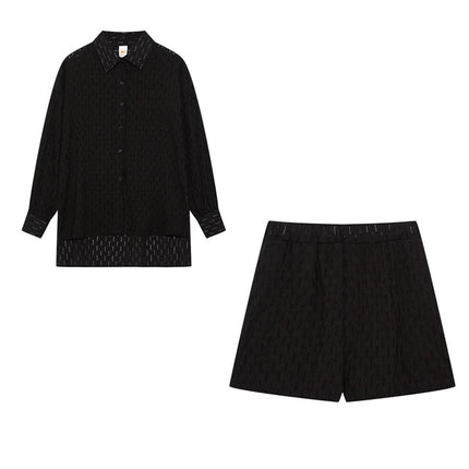 Women's Textured Summer Shorts Set Button Front Shirt