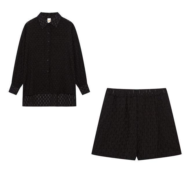Women's Textured Summer Shorts Set Button Front Shirt