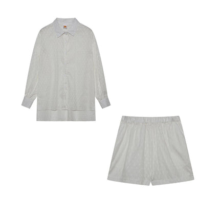 Women's Textured Summer Shorts Set Button Front Shirt