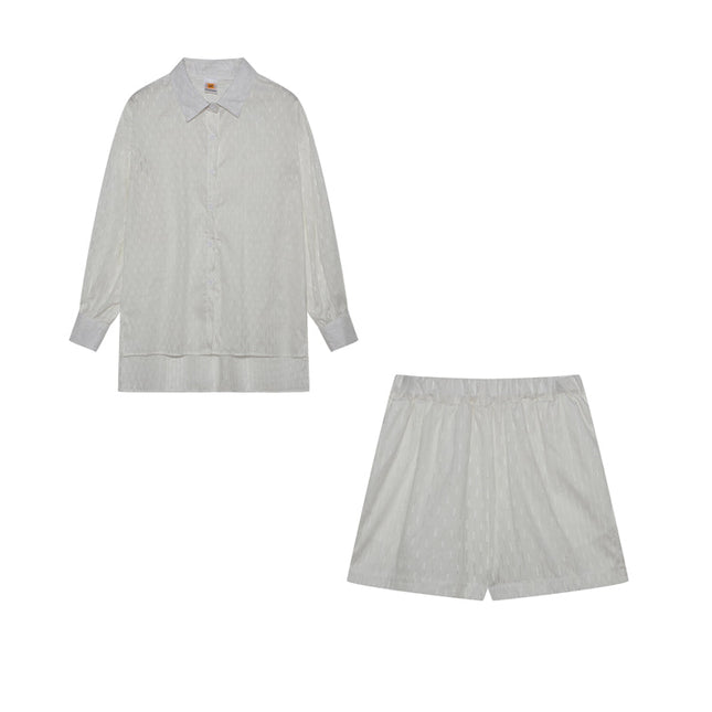 Women's Textured Summer Shorts Set Button Front Shirt