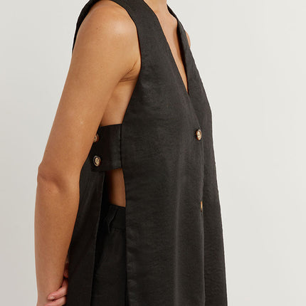 Women's Vest and Shorts Set Button Front Relaxed Fit