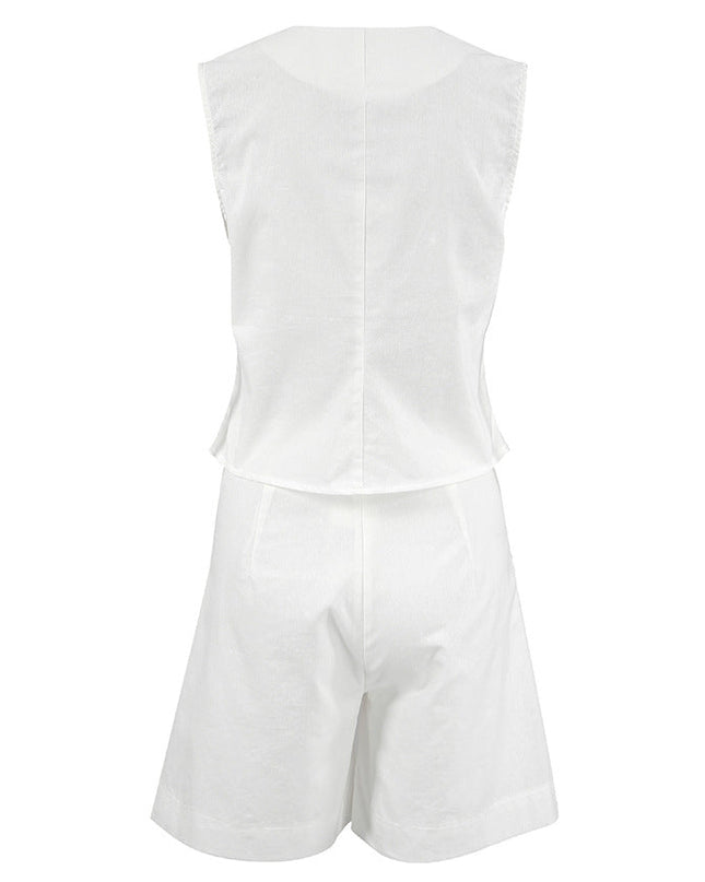 Women's Vest and Shorts Set Button Front Tailored Fit