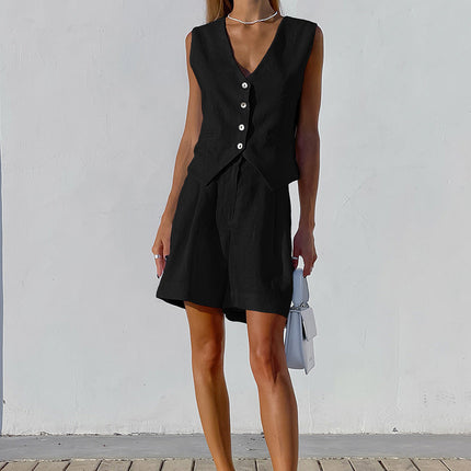 Women's Vest and Shorts Set Button Front Tailored Fit