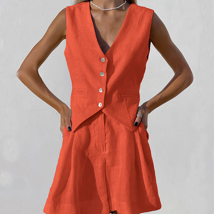 Women's Vest and Shorts Set Button Front Tailored Fit