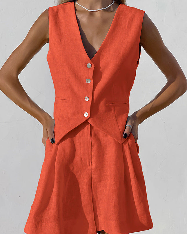 Women's Vest and Shorts Set Button Front Tailored Fit