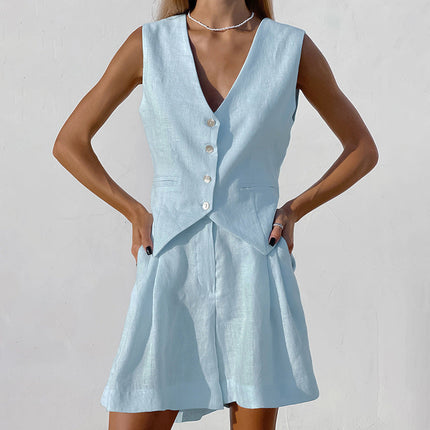 Women's Vest and Shorts Set Button Front Tailored Fit