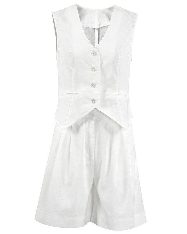 Women's Vest and Shorts Set Button Front Tailored Fit