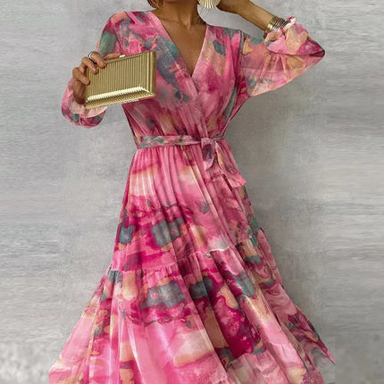 Women's Watercolor Tiered Maxi Wedding Guest Dress