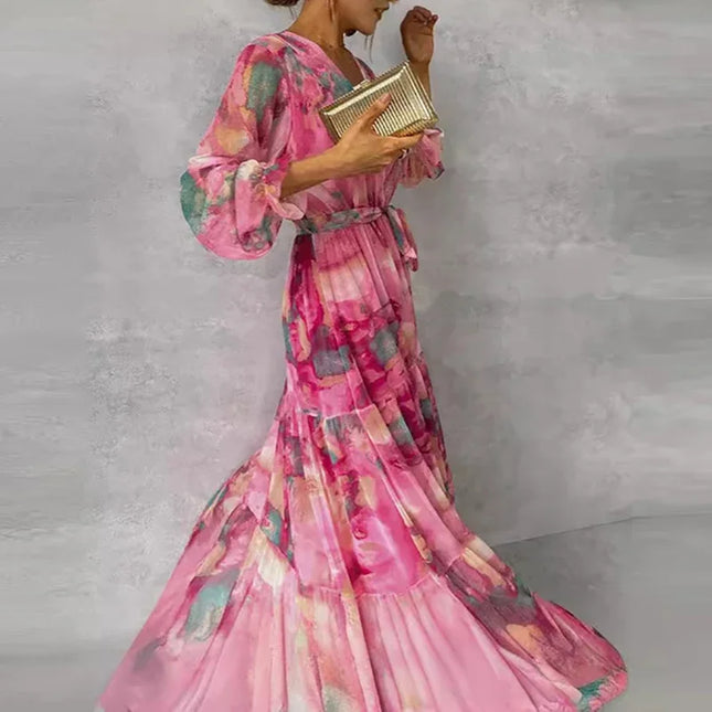 Women's Watercolor Tiered Maxi Wedding Guest Dress