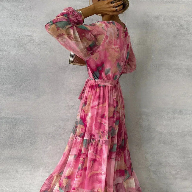 Women's Watercolor Tiered Maxi Wedding Guest Dress