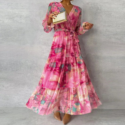 Women's Watercolor Tiered Maxi Wedding Guest Dress