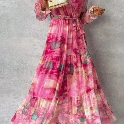 Women's Watercolor Tiered Maxi Wedding Guest Dress