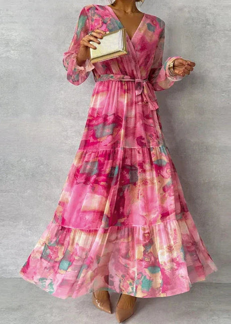 Women's Watercolor Tiered Maxi Wedding Guest Dress