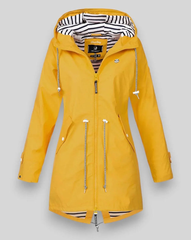 Cheska | Women's Waterproof Hooded Jacket Cinched-Waist Long Rain Style