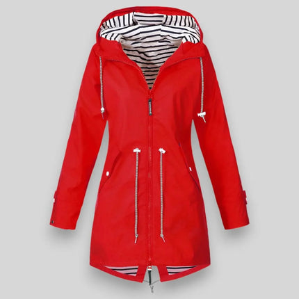 Cheska | Women's Waterproof Hooded Jacket Cinched-Waist Long Rain Style
