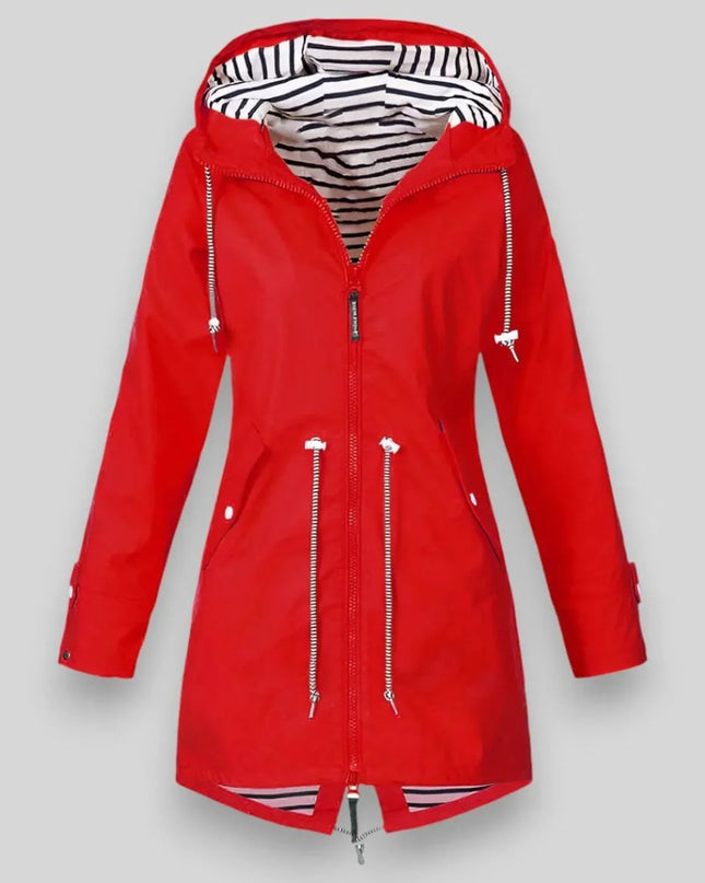 Cheska | Women's Waterproof Hooded Jacket Cinched-Waist Long Rain Style