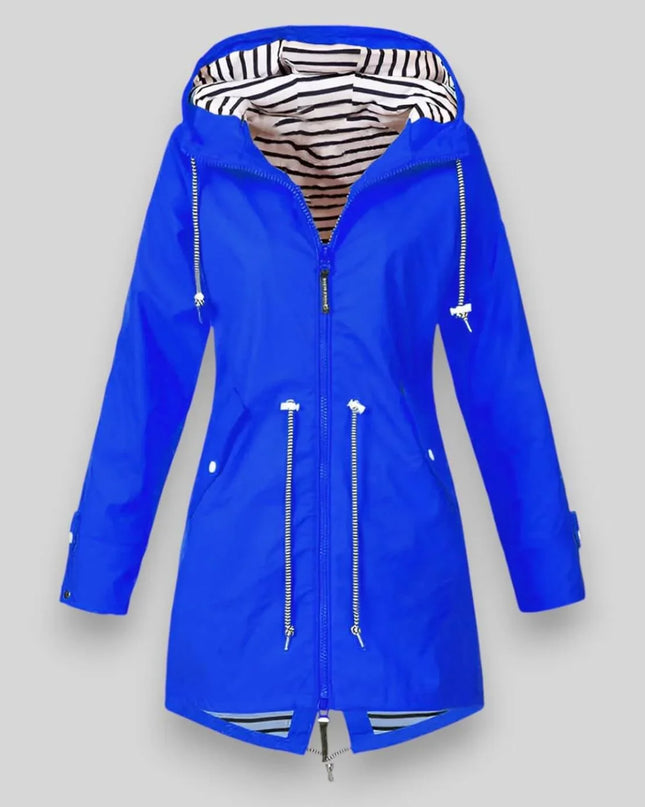 Cheska | Women's Waterproof Hooded Jacket Cinched-Waist Long Rain Style