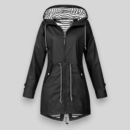 Cheska | Women's Waterproof Hooded Jacket Cinched-Waist Long Rain Style