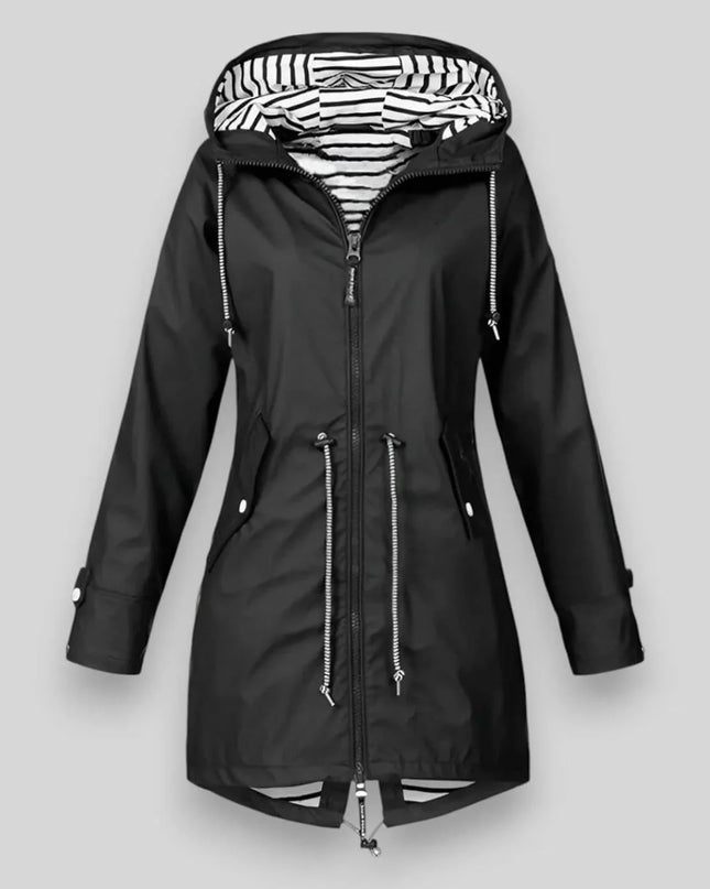 Cheska | Women's Waterproof Hooded Jacket Cinched-Waist Long Rain Style