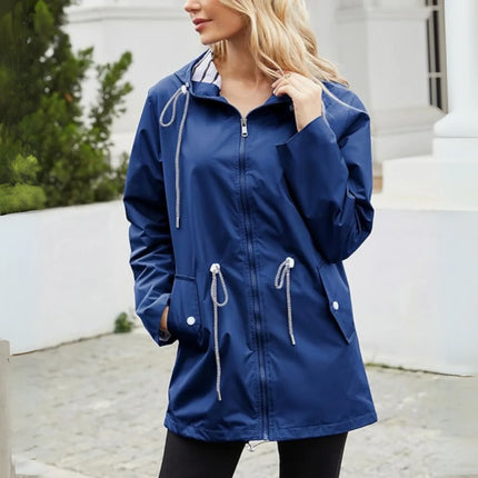 Cheska | Women's Waterproof Hooded Jacket Cinched-Waist Long Rain Style
