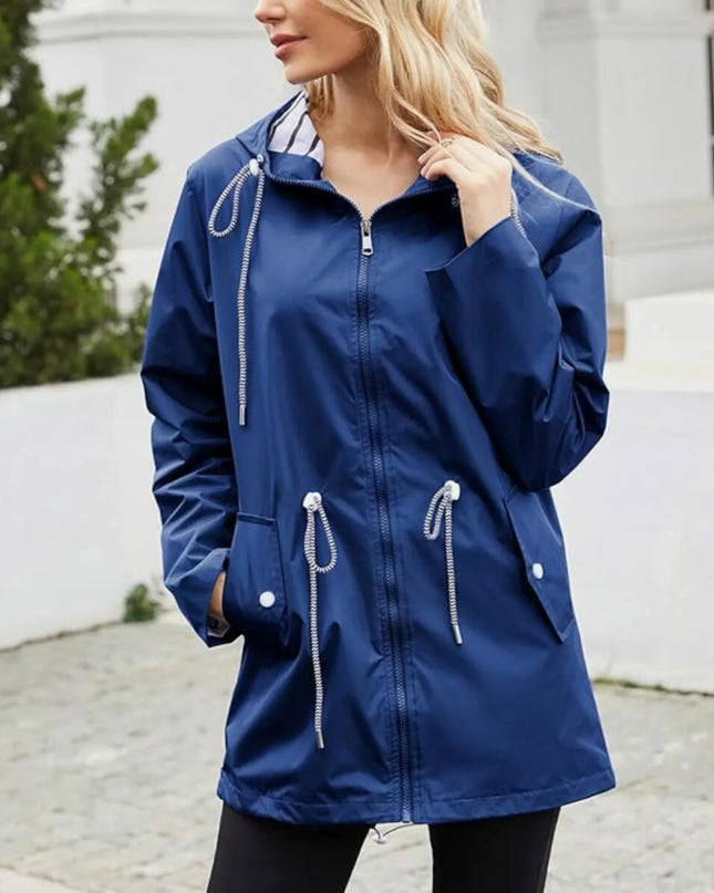 Cheska | Women's Waterproof Hooded Jacket Cinched-Waist Long Rain Style