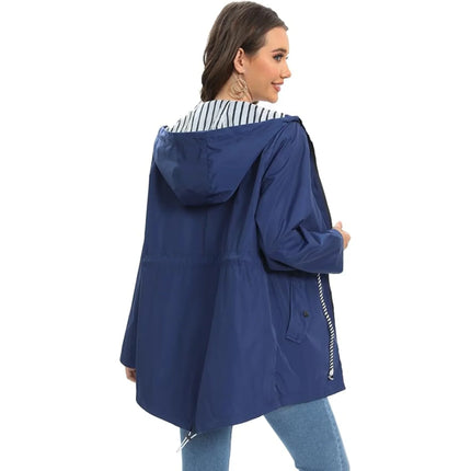 Cheska | Women's Waterproof Hooded Jacket Cinched-Waist Long Rain Style