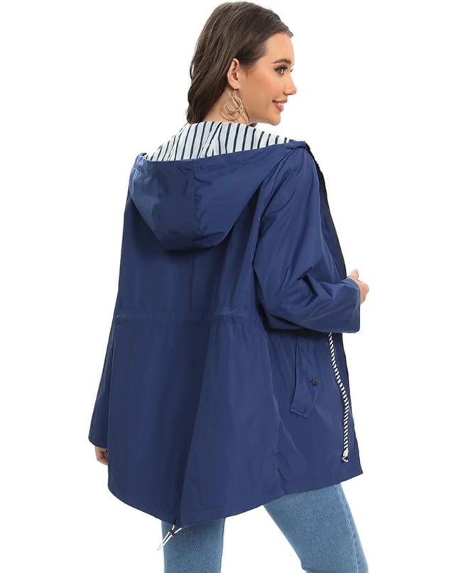 Cheska | Women's Waterproof Hooded Jacket Cinched-Waist Long Rain Style