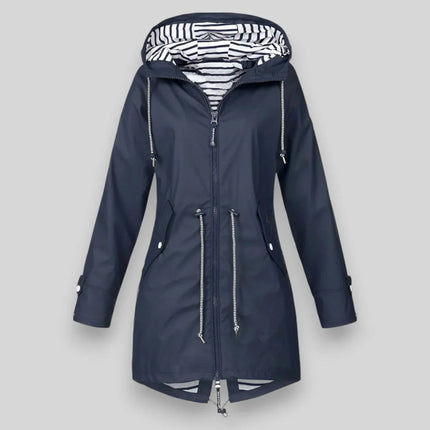 Cheska | Women's Waterproof Hooded Jacket Cinched-Waist Long Rain Style