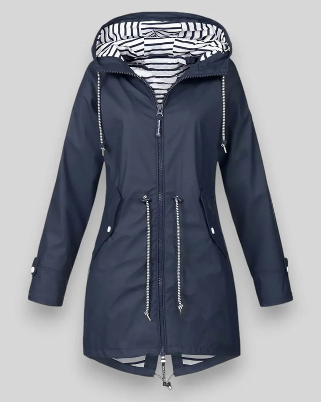 Cheska | Women's Waterproof Hooded Jacket Cinched-Waist Long Rain Style
