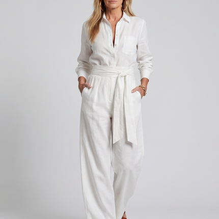 Women's Wide Leg Jumpsuit Button Front Tie Waist