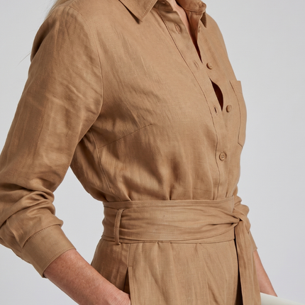 Women's Wide Leg Jumpsuit Button Front Tie Waist