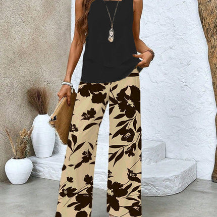 Women's Wide Leg Pants Set Floral Print Trousers