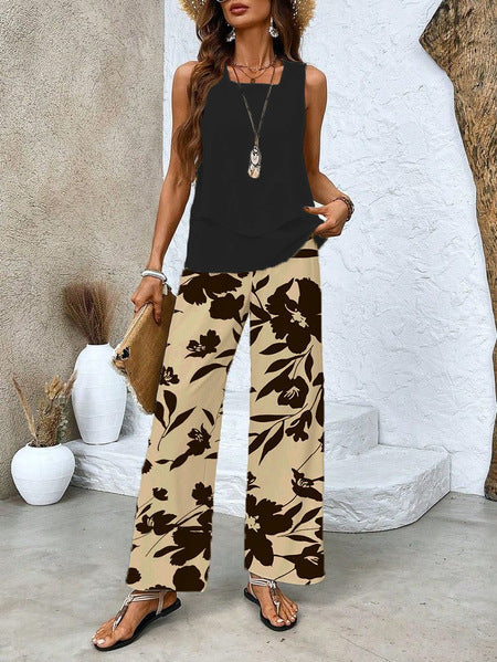 Women's Wide Leg Pants Set Floral Print Trousers