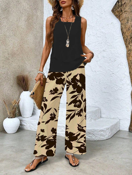 Women's Wide Leg Pants Set Floral Print Trousers