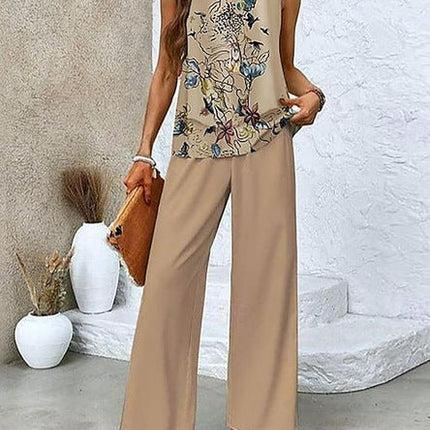 Women's Wide Leg Pants Set Printed Layered Tank Top