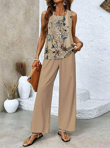 Women's Wide Leg Pants Set Printed Layered Tank Top