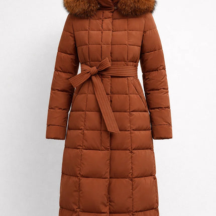 Kayla |  Winter Coat Long Quilted Belted Hooded Style
