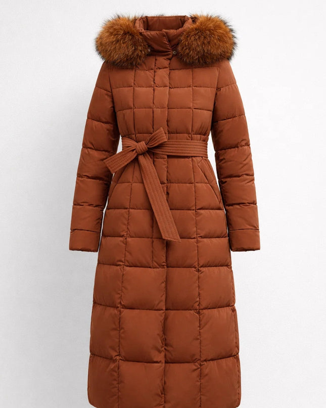 Kayla |  Winter Coat Long Quilted Belted Hooded Style