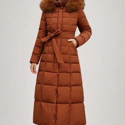 Kayla |  Winter Coat Long Quilted Belted Hooded Style