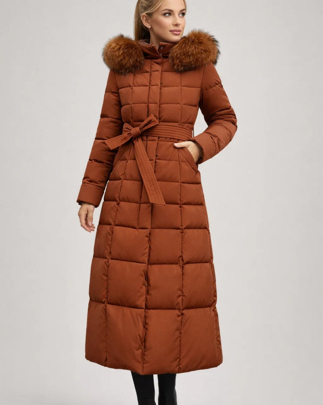 Kayla |  Winter Coat Long Quilted Belted Hooded Style