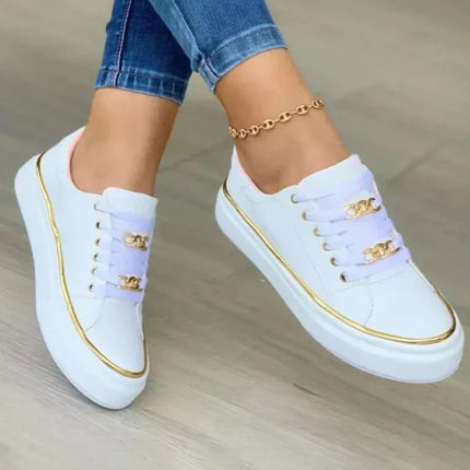 Zevrielle | Women's Platform Sneakers Lace-Up Chain Detail Casual